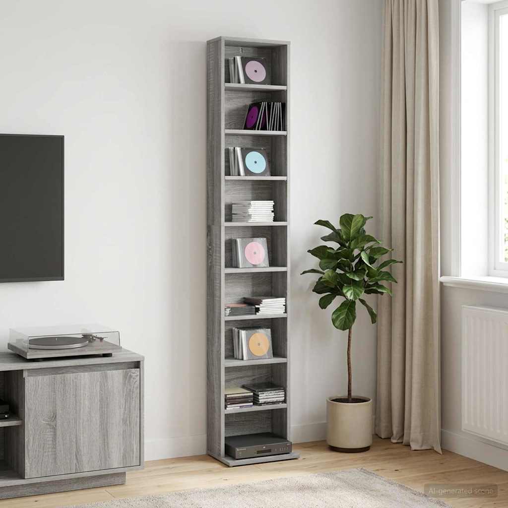Cd szekrény szürke sonoma 33 x 23,5 x 175 cm szerelt fa