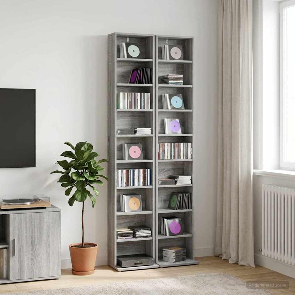 Cd szekrény 2 db szürke sonoma 33 x 23,5 x 175 cm szerelt fa