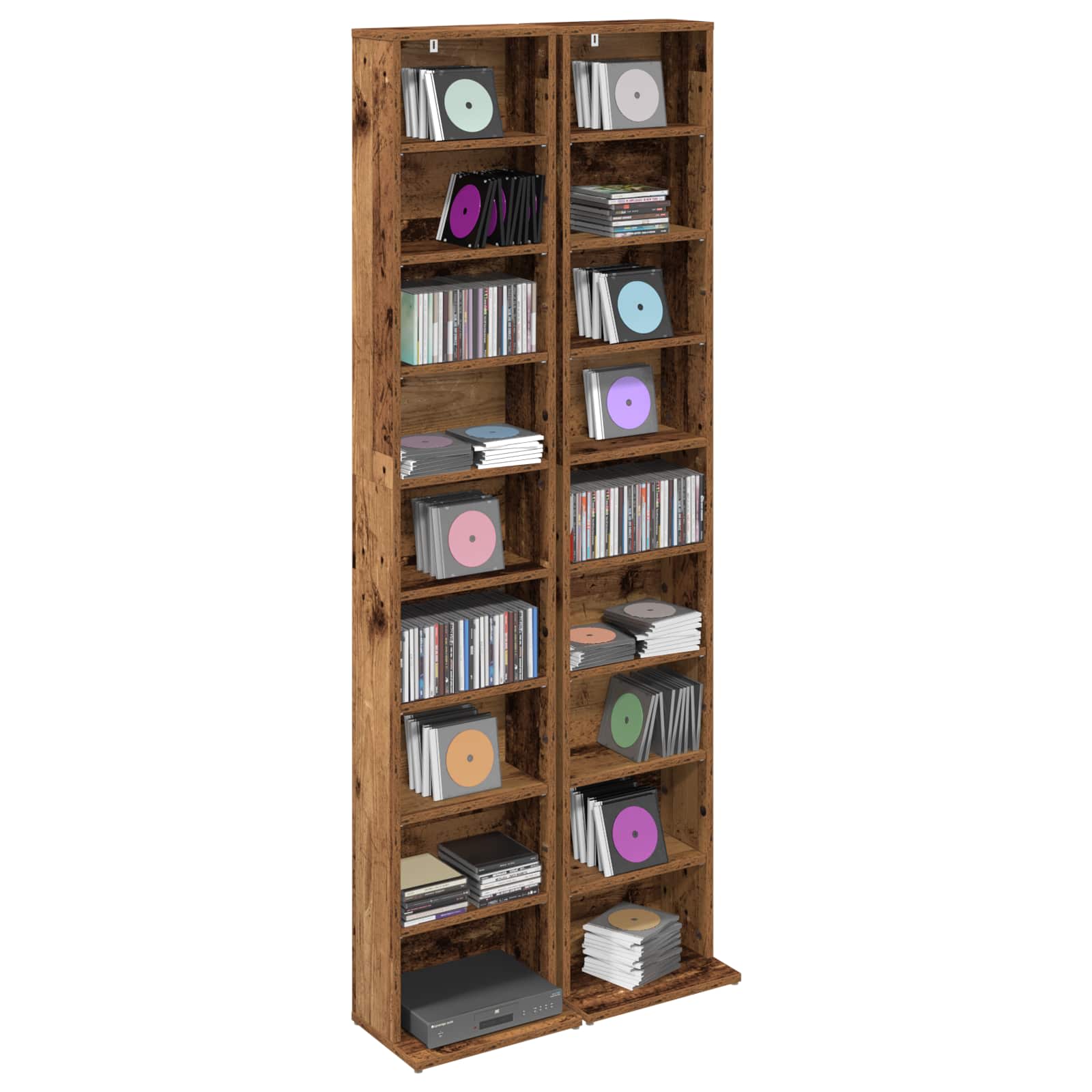 Cd szekrény 2 db antik fa 33 x 23,5 x 175 cm szerelt fa