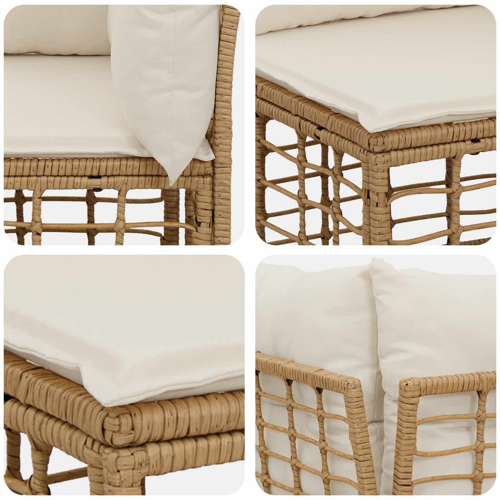 Kültéri kanapé szett 11 pcs természetes és krémszínű fehér