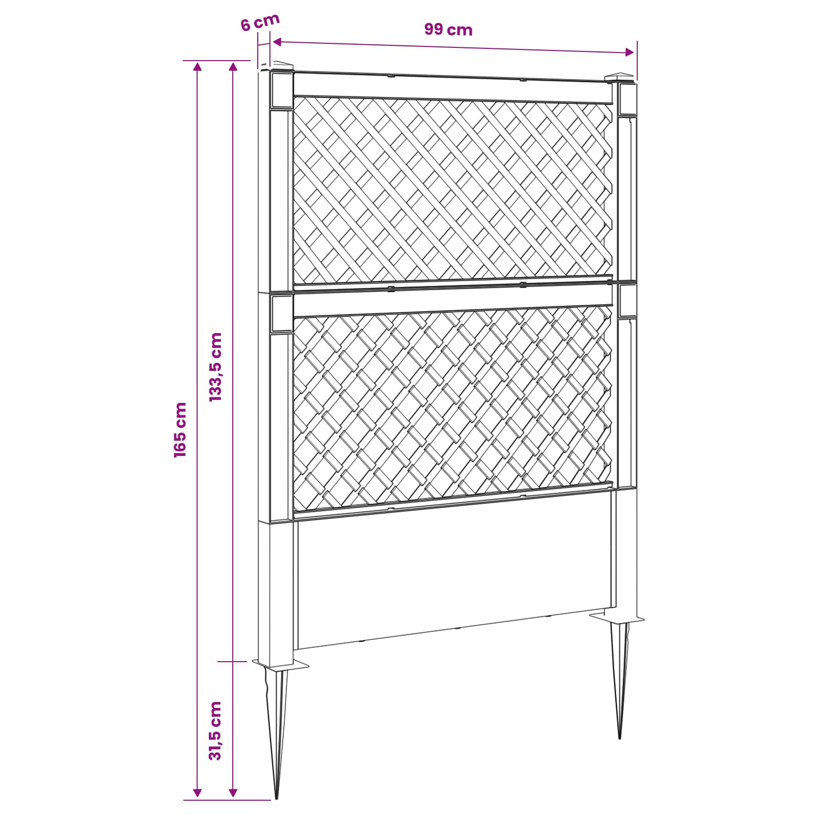 Trellis tüskével szürke 99 x 6 x 165 cm pp