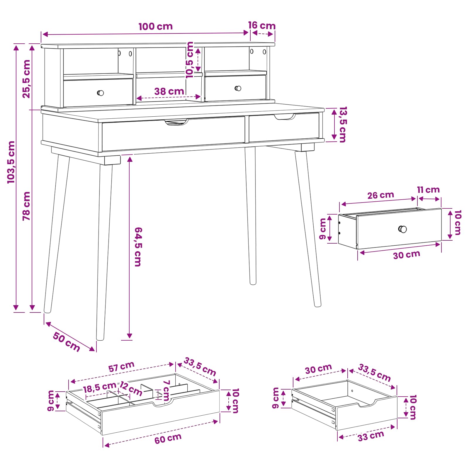 Sminkasztal készlet fauske 2 pcs fehér 100 x 50 x 103,5 cm