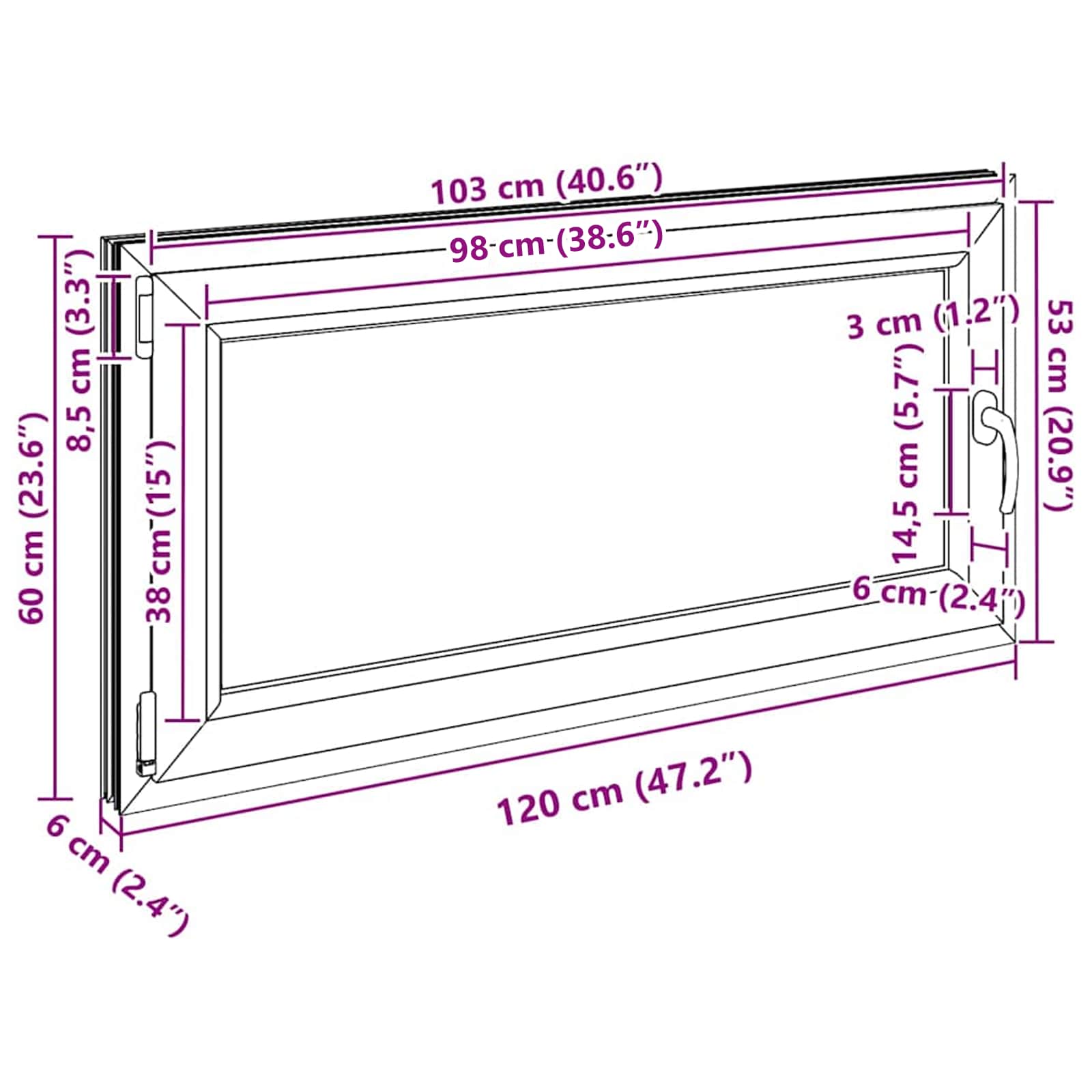 Pinceablak risor antracit 120 x 60 cm pvc és üveg
