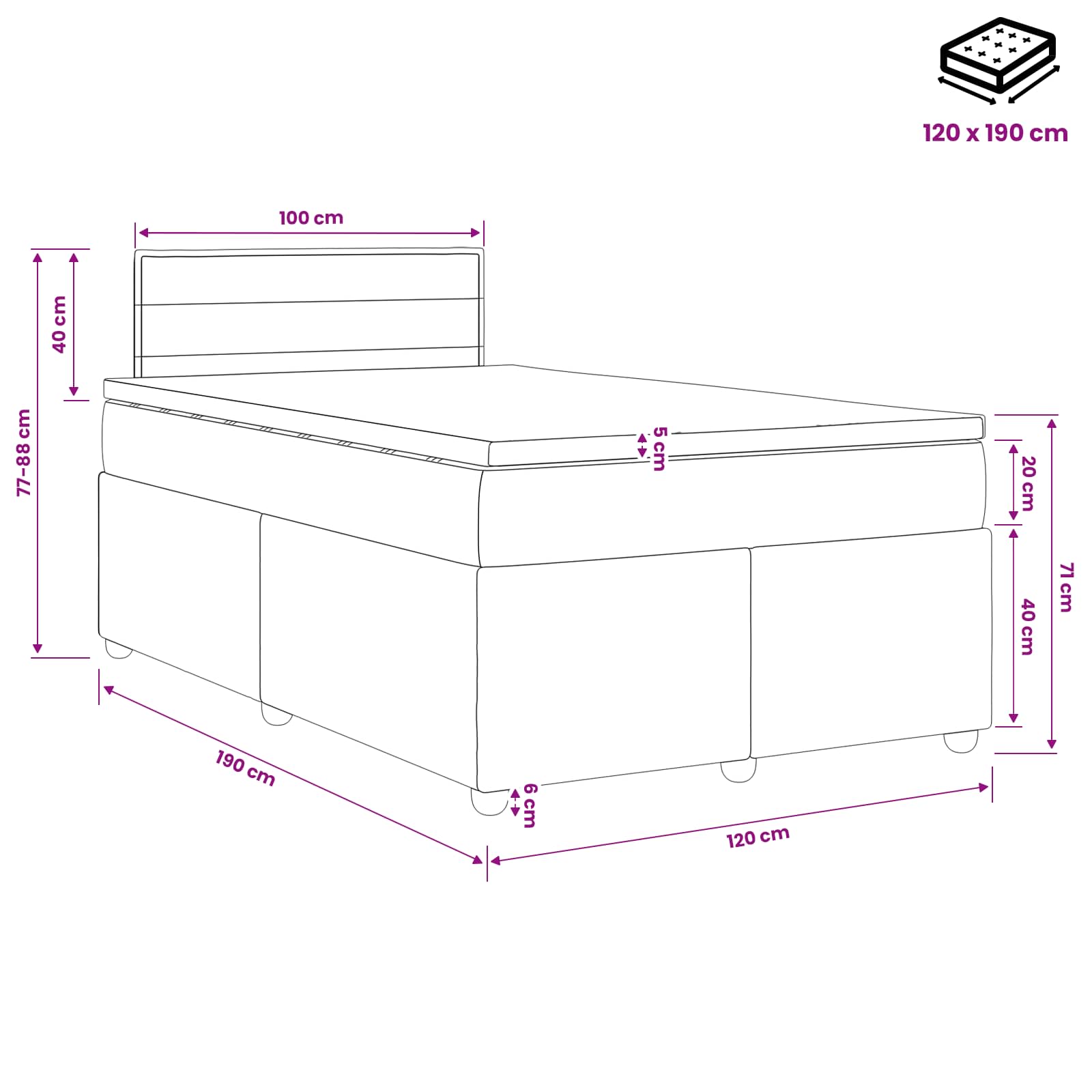 Boxspring ágy matraccal led szalagokkal kék 120 x 190 cm szövet