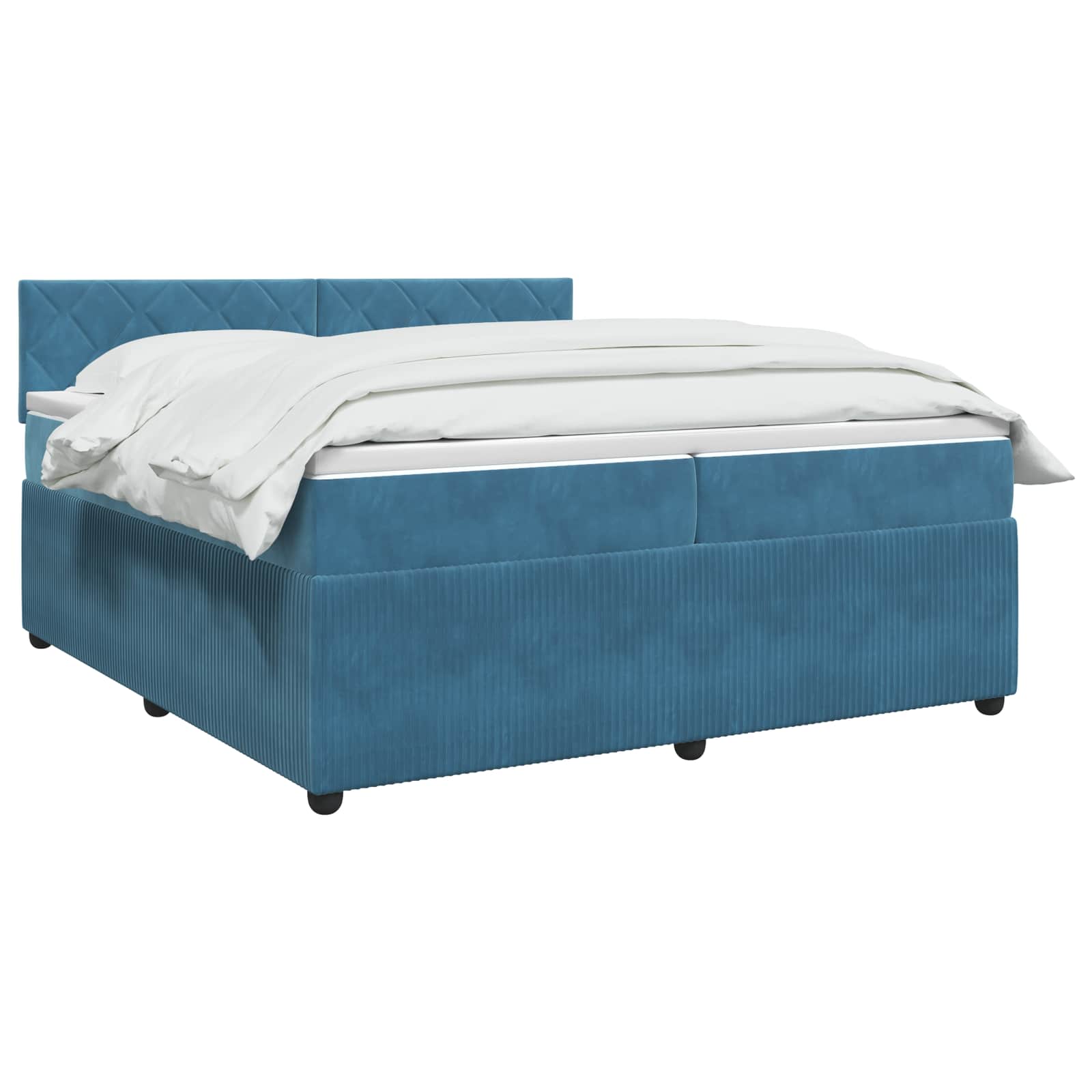 Boxspring ágy matraccal fejtámlával kék 200 x 200 cm bársony