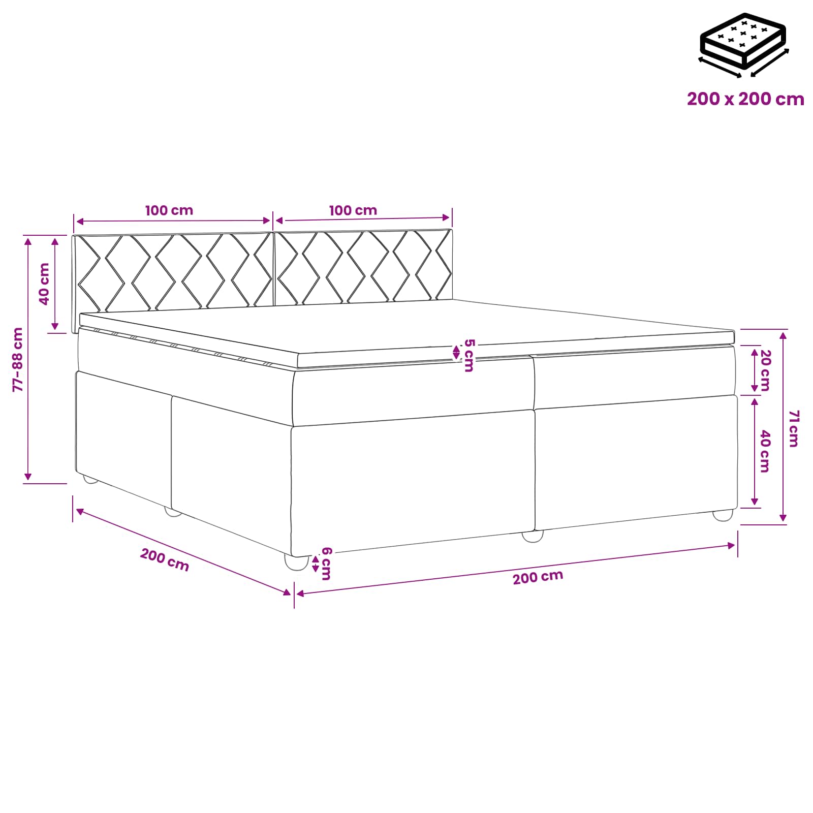 Boxspring ágy matraccal fejtámlával kék 200 x 200 cm bársony