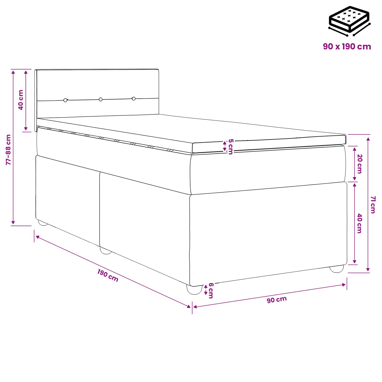 Boxspring ágy matraccal és led-del világosszürke 90 x 190 cm