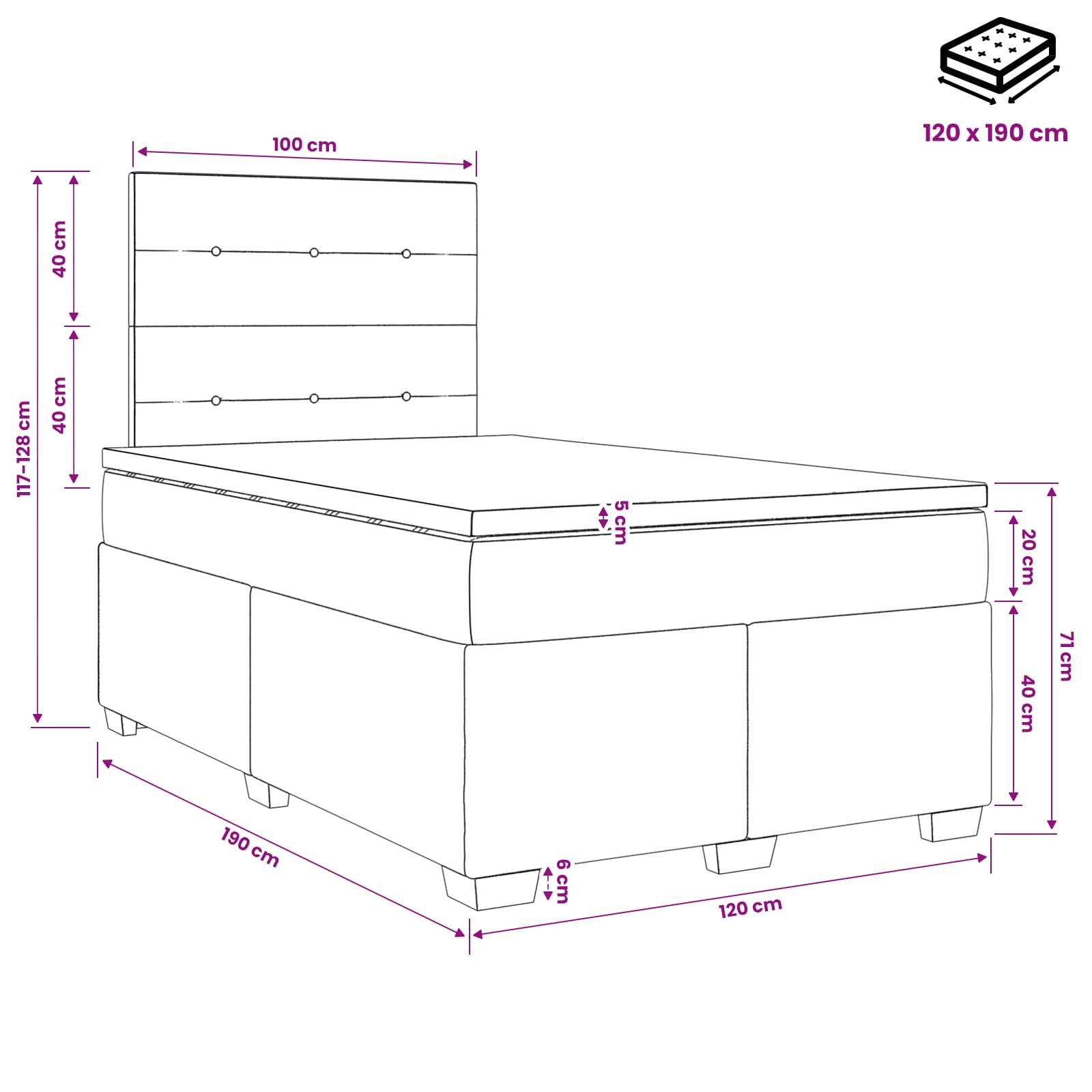 Boxspring ágy matraccal fejtámlával kék 120 x 190 cm szövet
