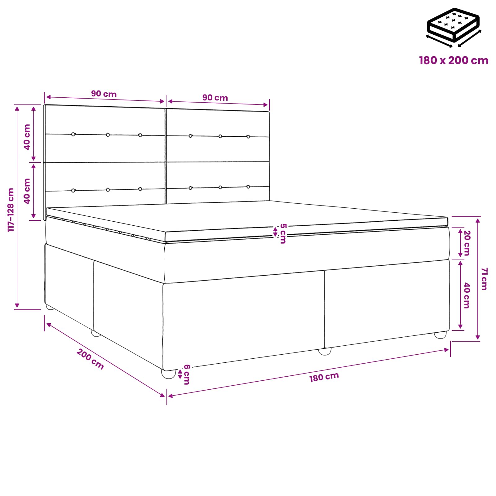 Boxspring ágy matraccal fejtámlával fekete 180 x 200 cm bársony