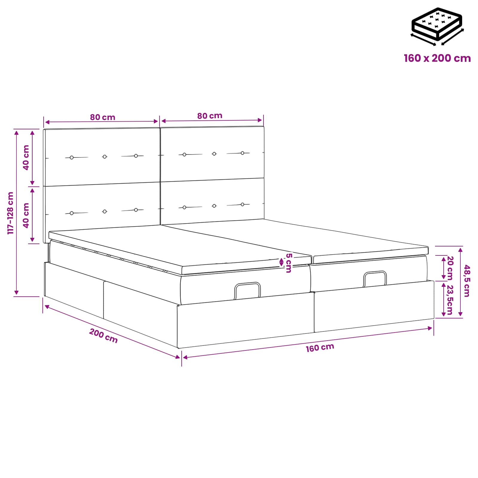 Óriási ágy matrac és led világítással tópszínű 160 x 200 cm