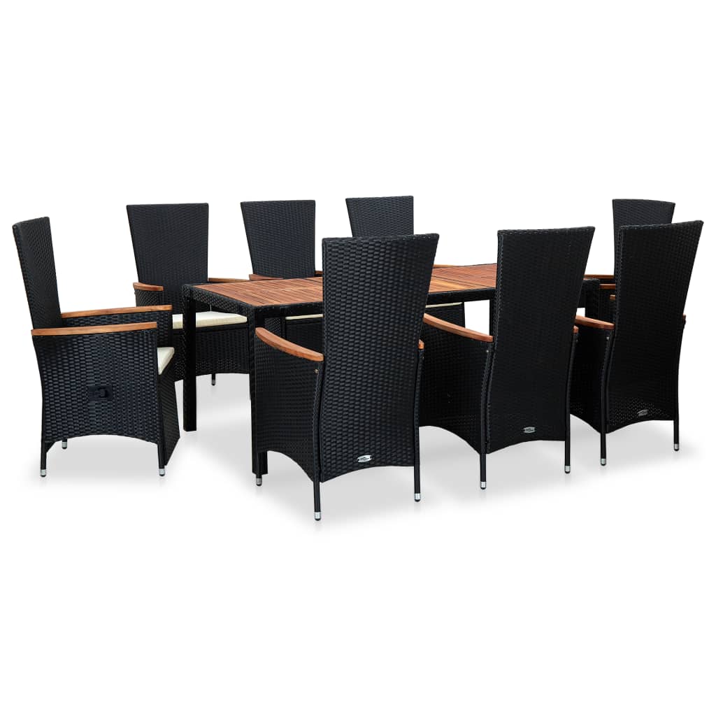 9 részes fekete polyrattan kültéri étkezőszett párnákkal 9 részes fekete polyrattan kültéri étkezőszett párnákkal