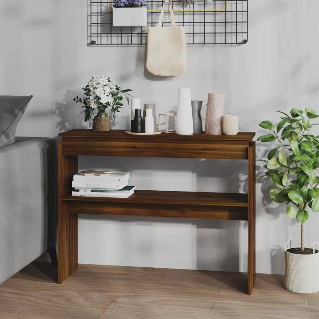Barna tölgyszínű szerelt fa tálalóasztal 102 x 30 x 80 cm