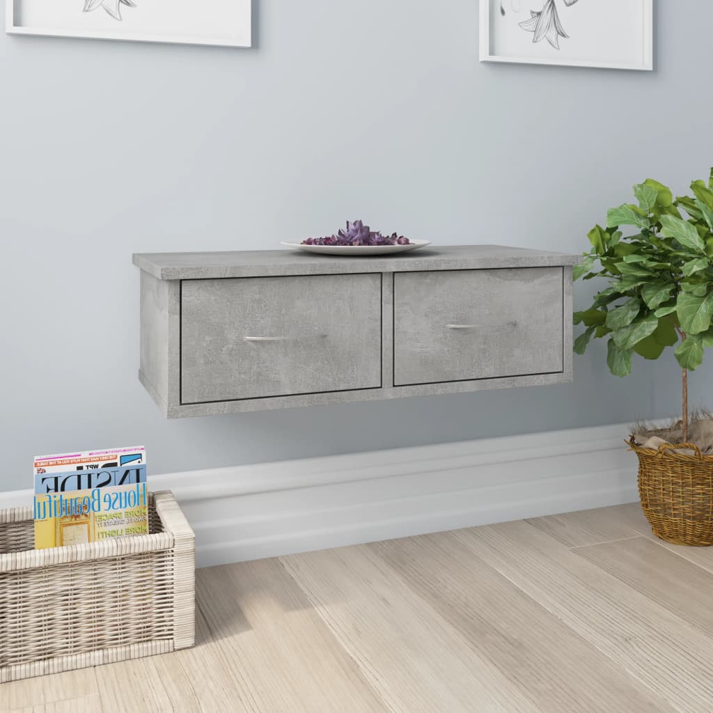 Betonszürke falra szerelhető fiókos polc 60 x 26 x 18,5 cm