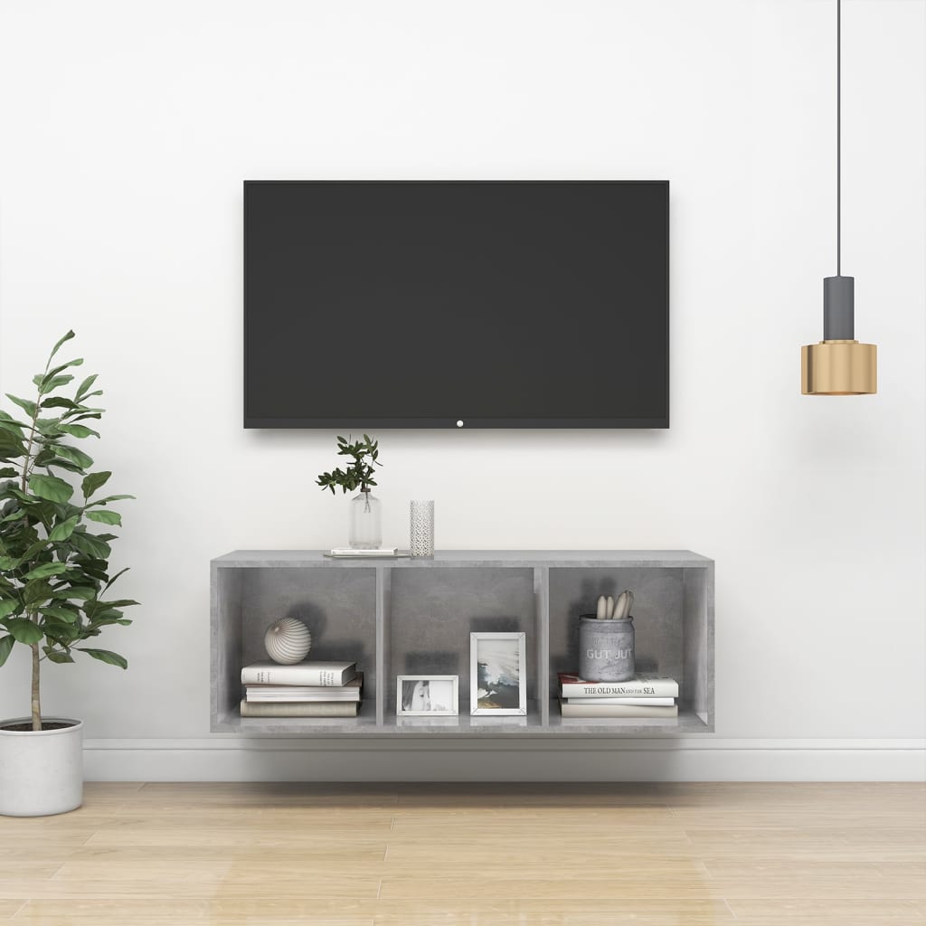 Betonszürke falra szerelhető forgácslap tv-szekrény 37x37x107cm Betonszürke falra szerelhető forgácslap tv-szekrény 37x37x107cm