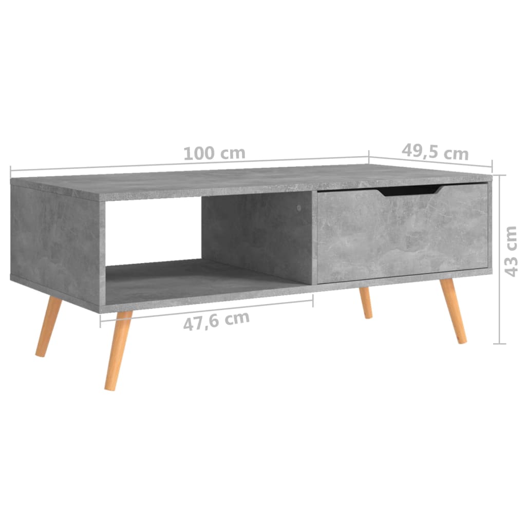 Betonszürke forgácslap dohányzóasztal 100 x 49,5 x 43 cm