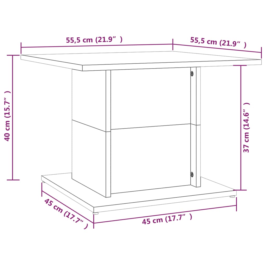 Betonszürke forgácslap dohányzóasztal 55,5 x 55,5 x 40 cm