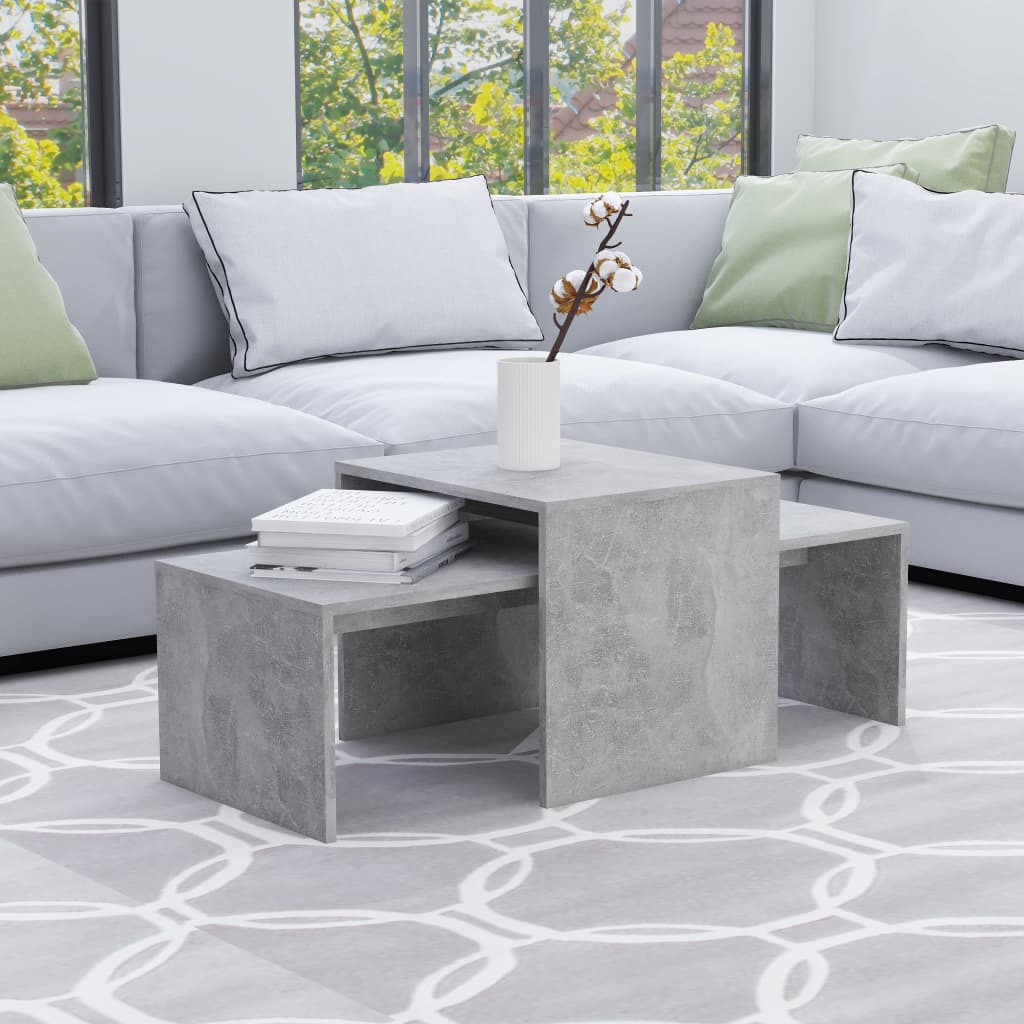 Betonszürke forgácslap dohányzóasztal szett 100 x 48 x 40 cm