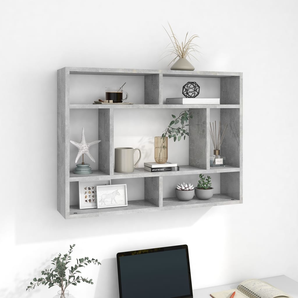 Betonszürke forgácslap fali polc 75 x 16 x 55 cm