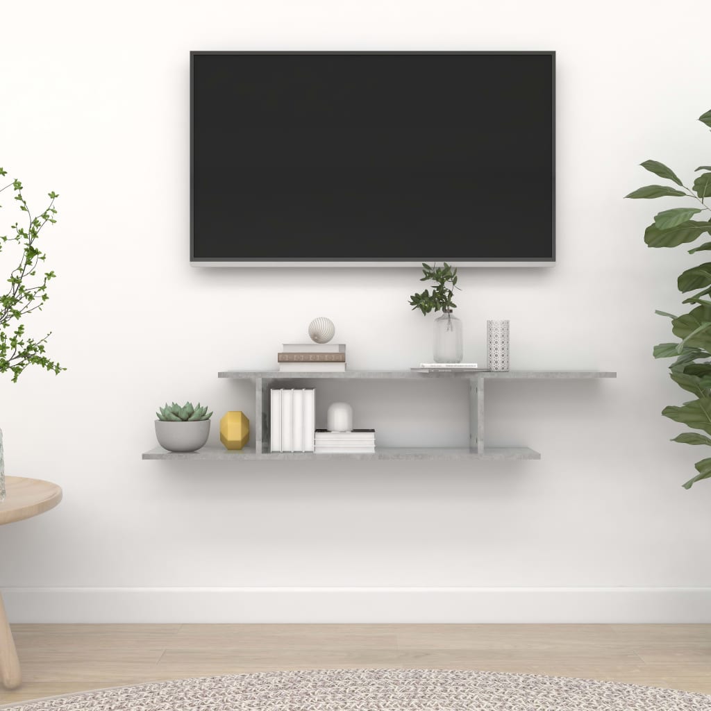 Betonszürke forgácslap fali tv-polc 125 x 18 x 23 cm
