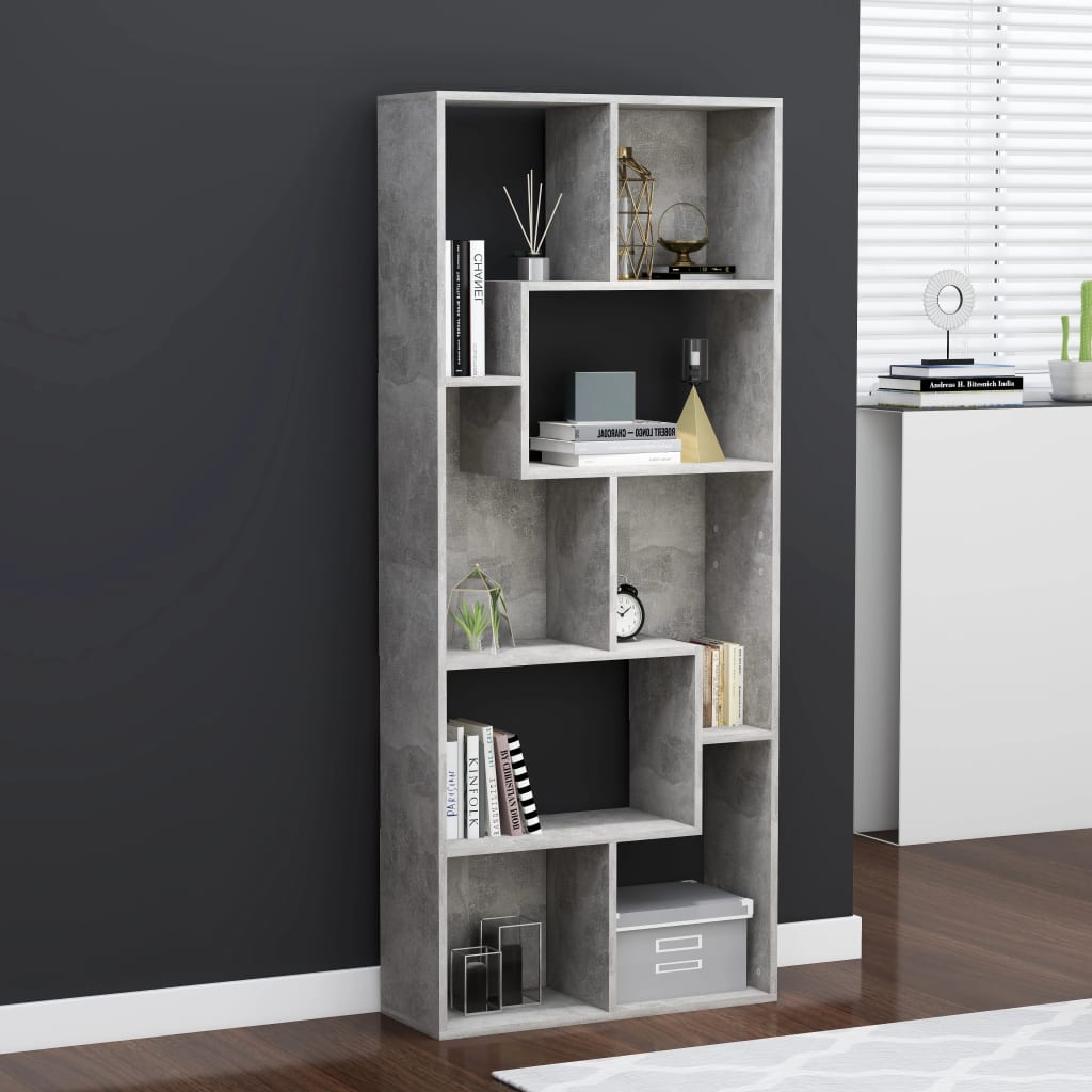 Betonszürke forgácslap könyvszekrény 67 x 24 x 161 cm