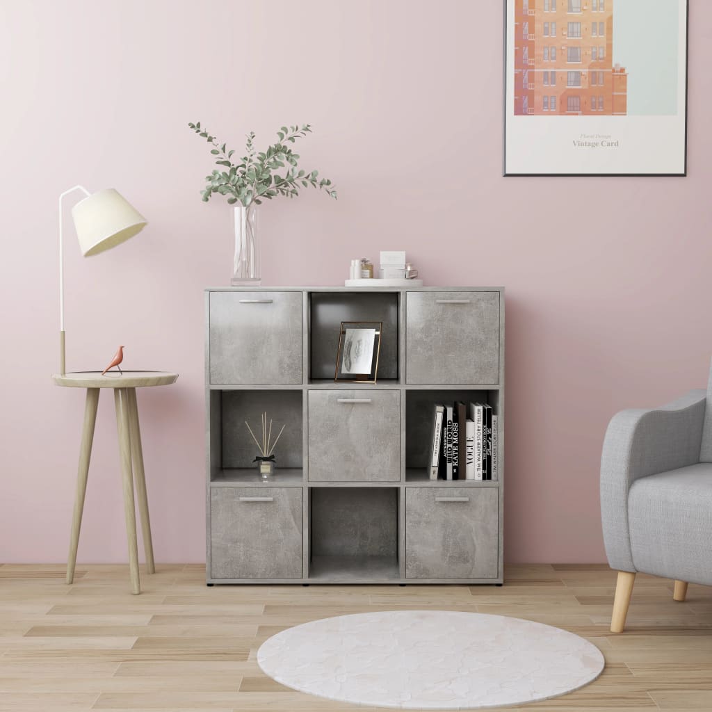Betonszürke forgácslap könyvszekrény 90 x 30 x 90 cm