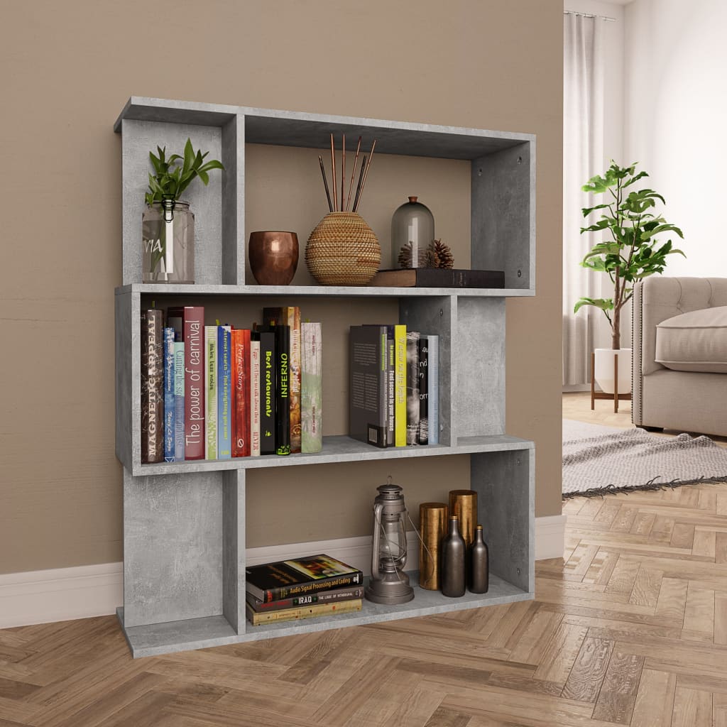 Betonszürke forgácslap könyvszekrény/térelválasztó 80x24x96 cm