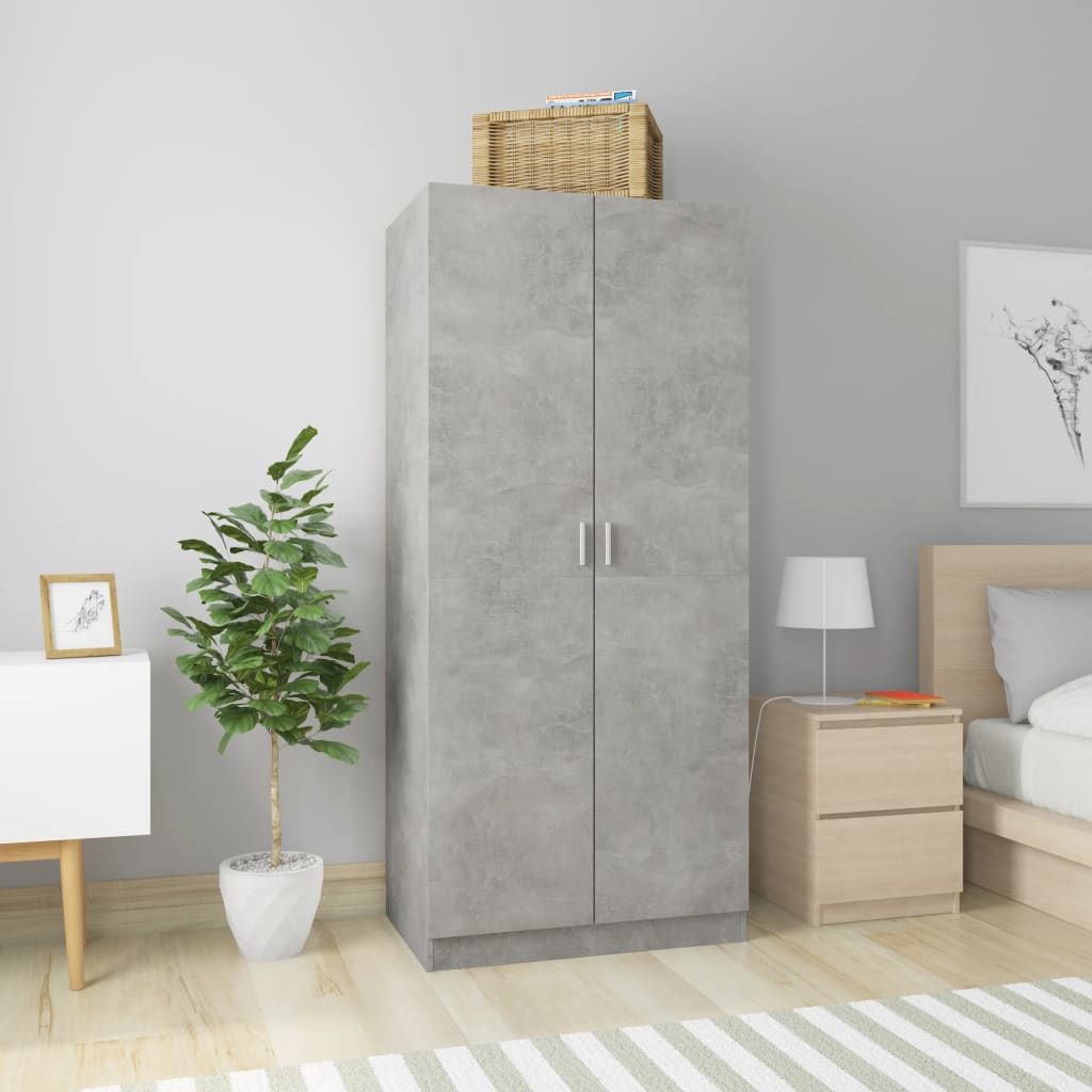 Betonszürke forgácslap ruhásszekrény 80 x 52 x 180 cm