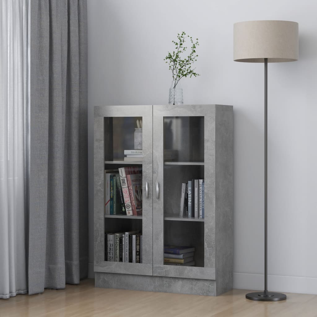 Betonszürke forgácslap vitrinszekrény 82,5 x 30,5 x 115 cm