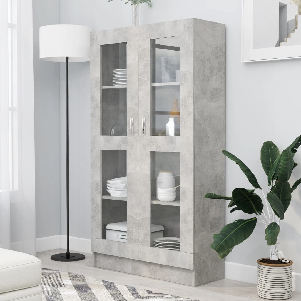 Betonszürke forgácslap vitrinszekrény 82,5 x 30,5 x 150 cm