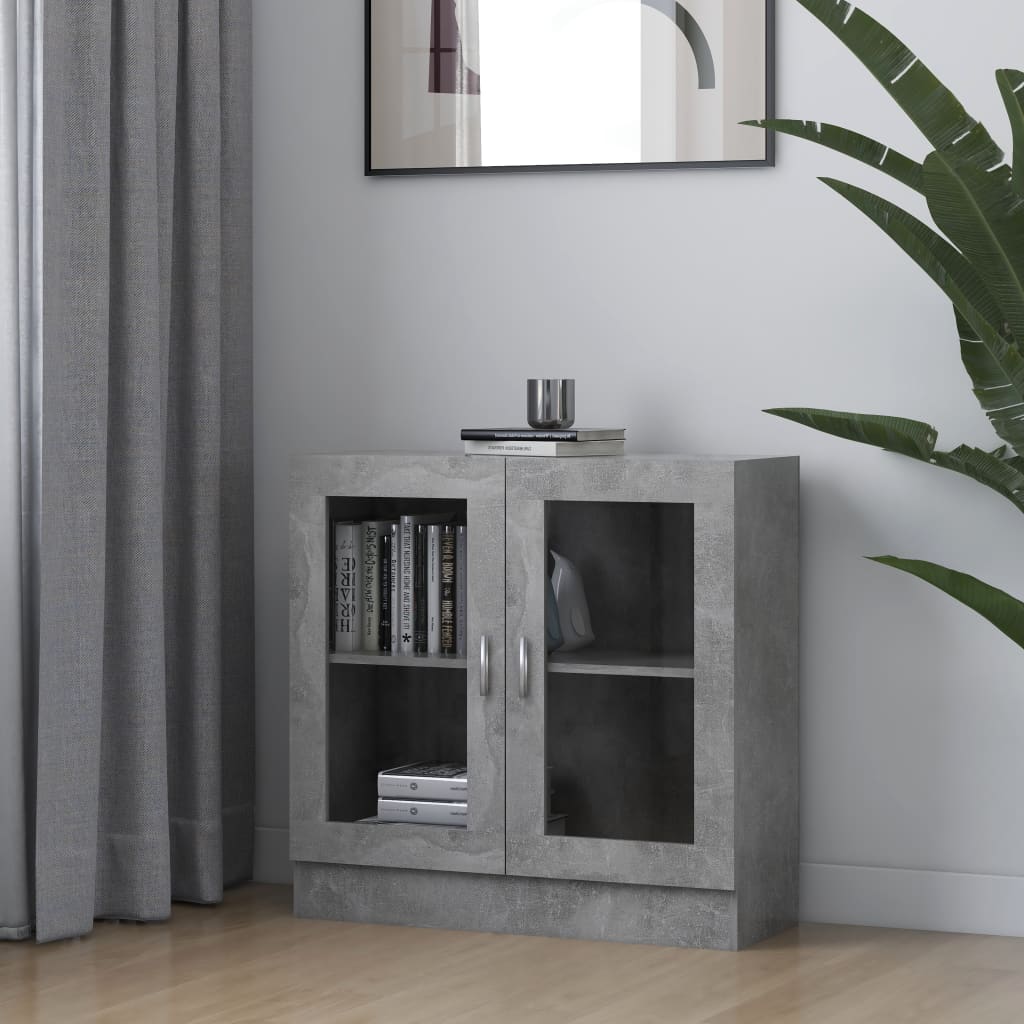 Betonszürke forgácslap vitrinszekrény 82,5 x 30,5 x 80 cm