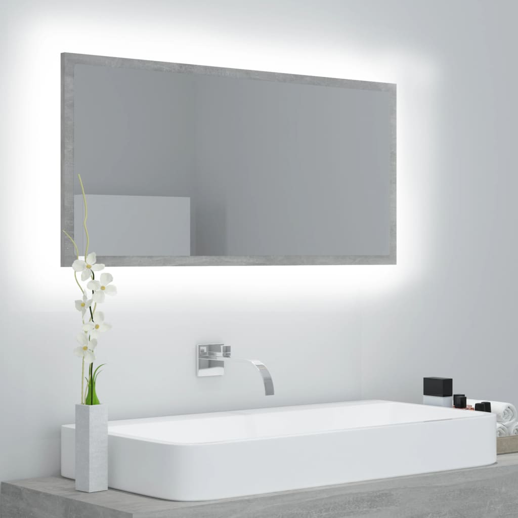 Betonszürke led-es forgácslap fürdőszobai tükör 90x8,5x37 cm