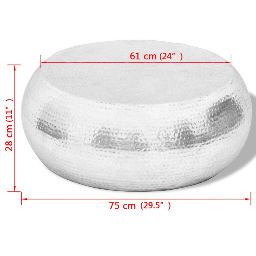 Ezüstszínű, kalapált alumínium dohányzóasztal