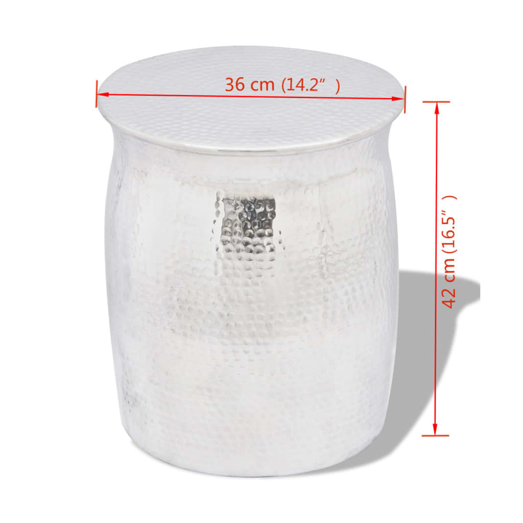 Ezüstszínű, kalapált alumínium ülőke/kisasztal