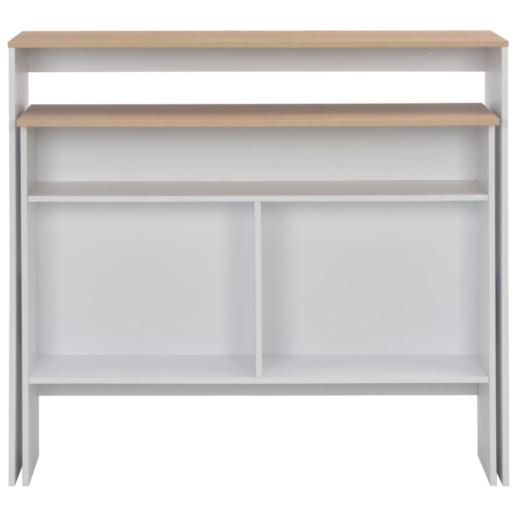 Fehér és tölgyszínű bárasztal 2 asztallappal 130 x 40 x 120 cm