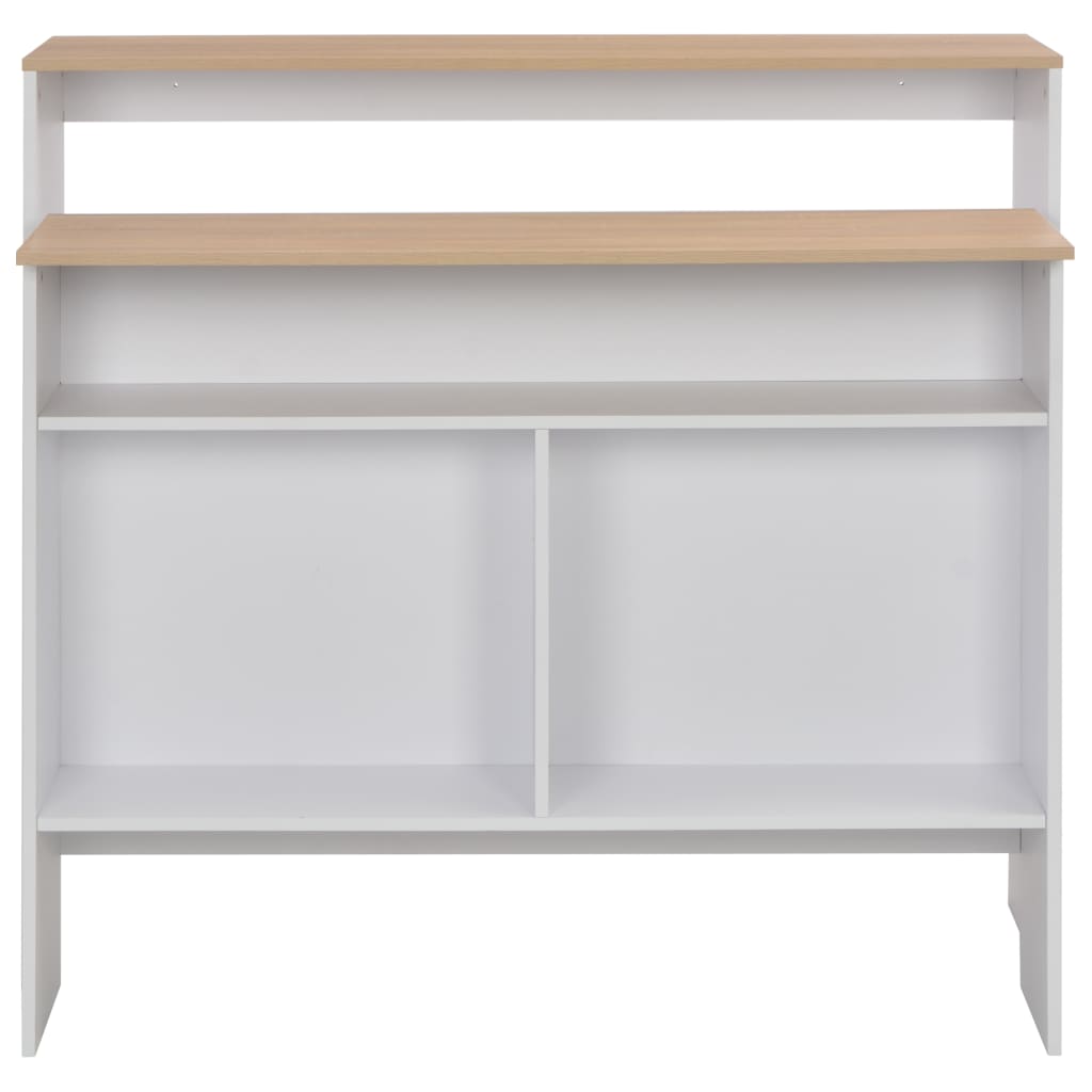 Fehér és tölgyszínű bárasztal 2 asztallappal 130 x 40 x 120 cm