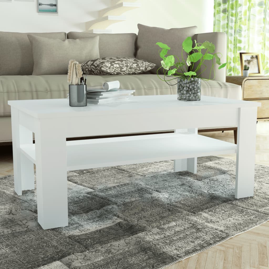 Fehér faforgácslap dohányzóasztal 110 x 65 x 48 cm
