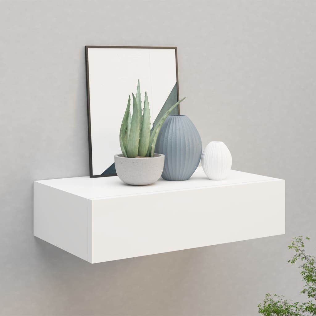 Fehér falra szerelhető fiókos polc 40 x 23,5 x 10 cm