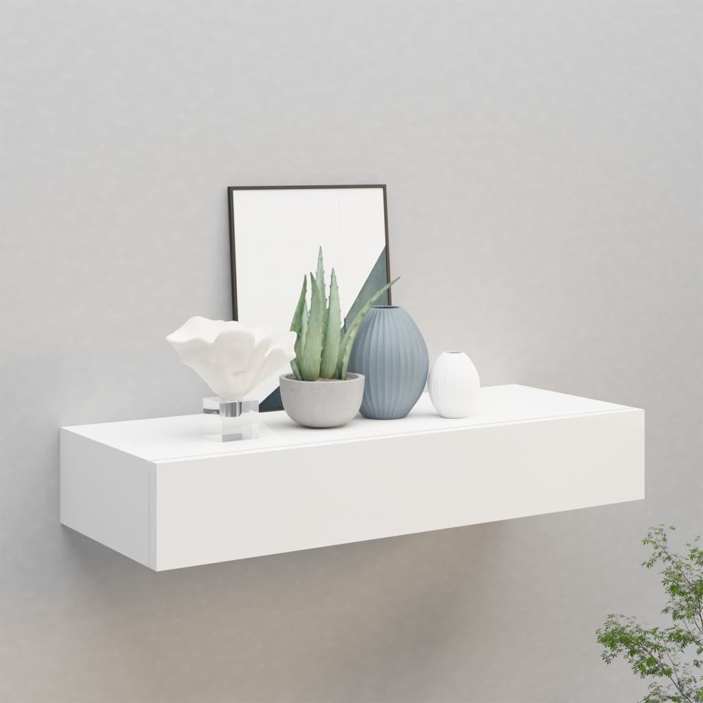 Fehér falra szerelhető fiókos polc 60 x 23,5 x 10 cm