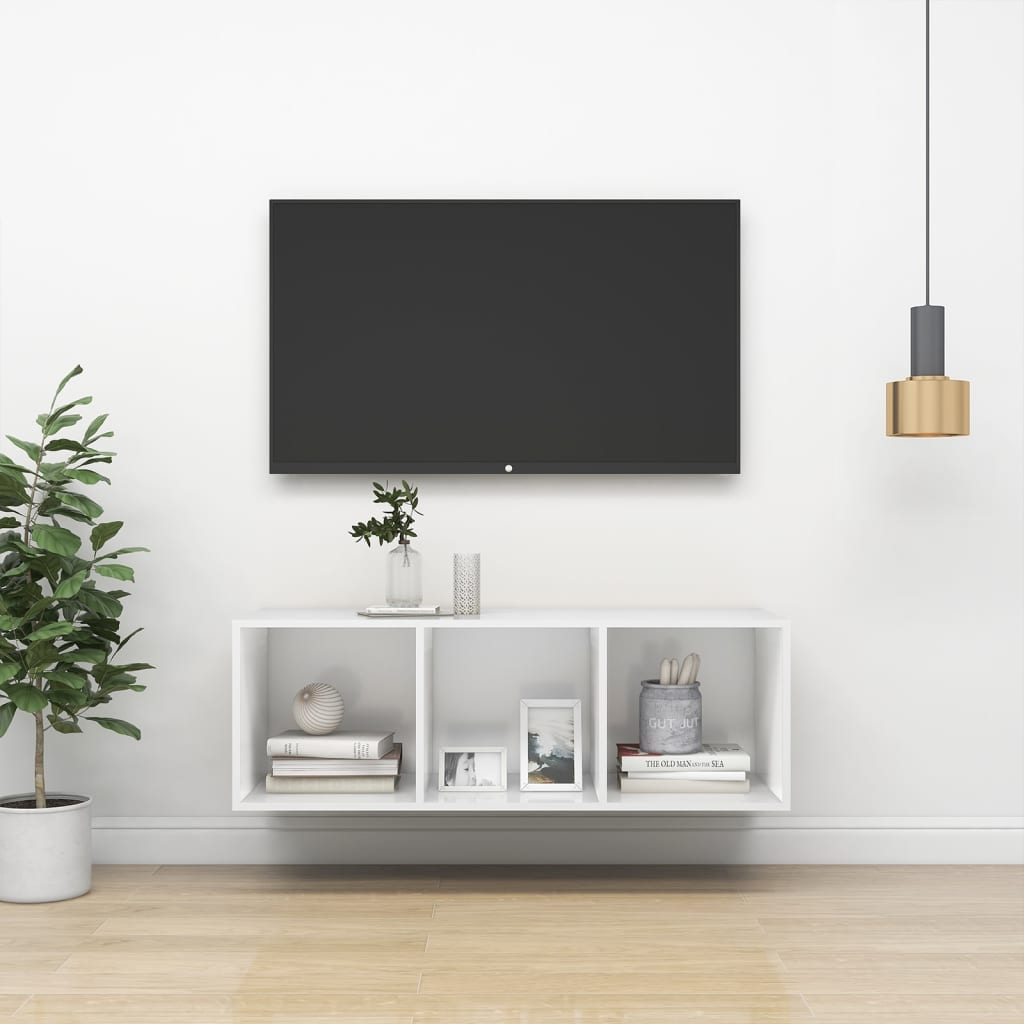 Fehér falra szerelhető forgácslap tv-szekrény 37 x 37 x 107 cm Fehér falra szerelhető forgácslap tv-szekrény 37 x 37 x 107 cm