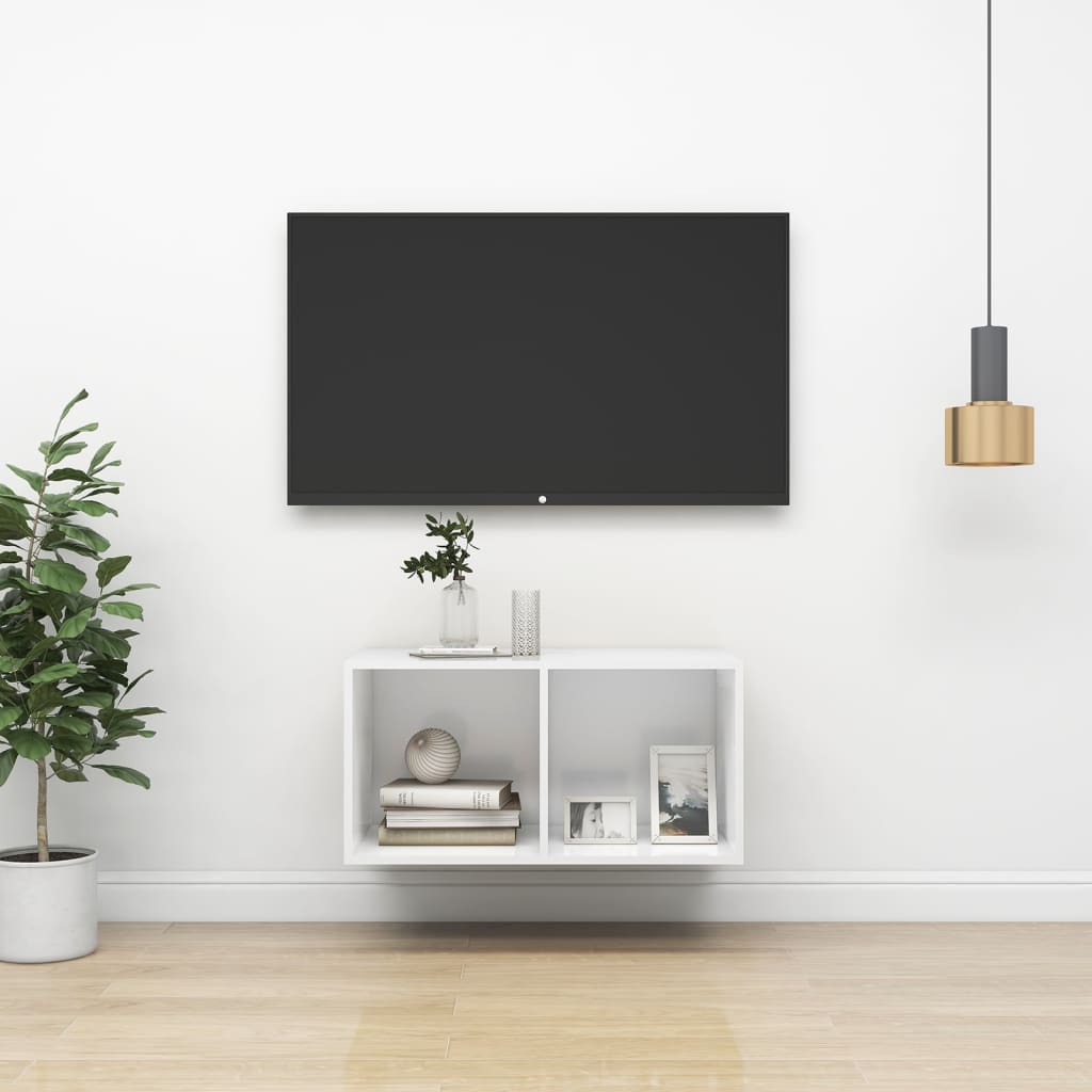 Fehér falra szerelhető forgácslap tv-szekrény 37 x 37 x 72 cm Fehér falra szerelhető forgácslap tv-szekrény 37 x 37 x 72 cm