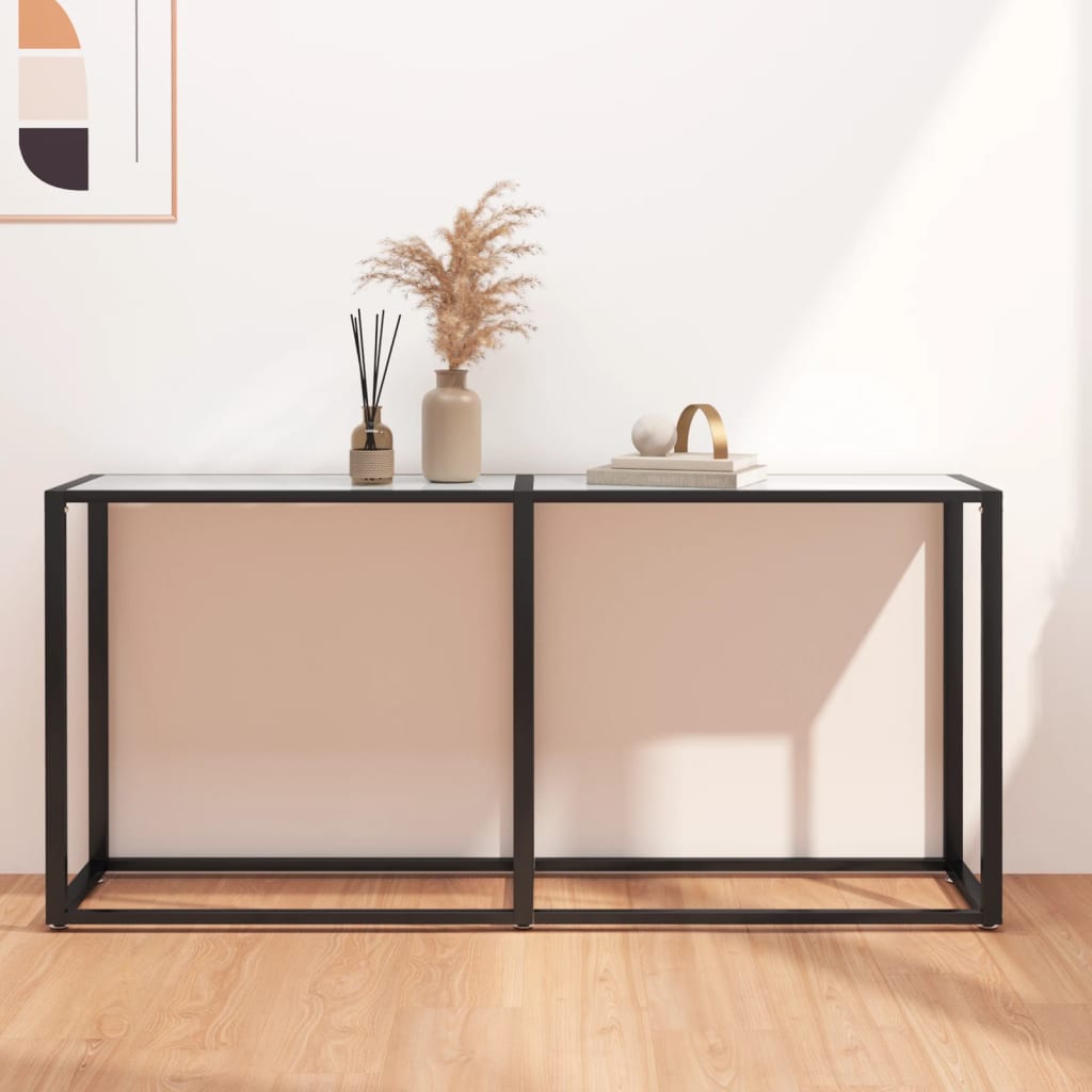Fehér márványszínű edzett üveg tálalóasztal 160 x 35 x 75,5 cm