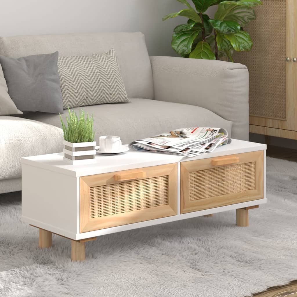 Fehér szerelt fa és tömör fenyőfa dohányzóasztal 80x40x30 cm