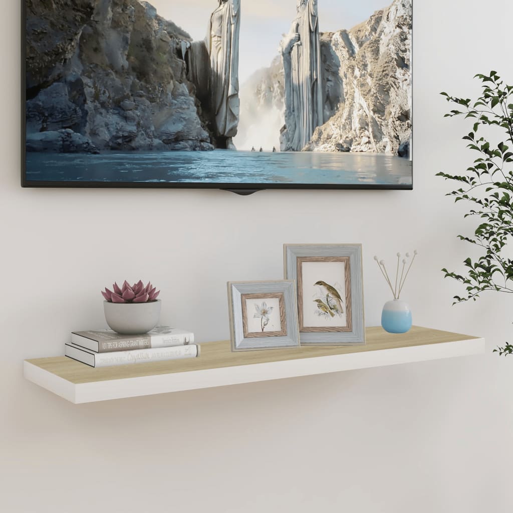 Fehér-tölgyszínű mdf lebegő fali polc 100 x 23,5 x 3,8 cm