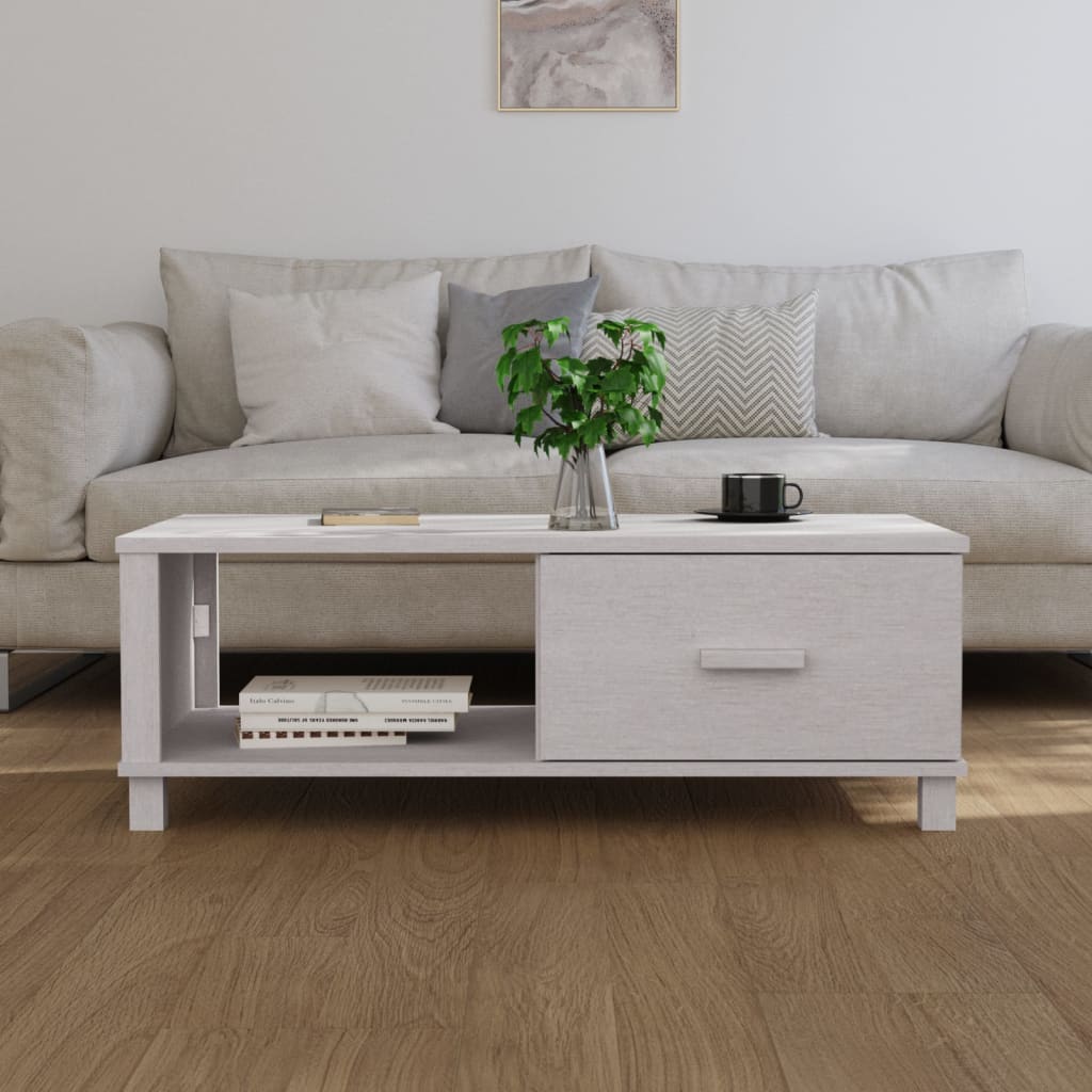 Fehér tömör fenyőfa dohányzóasztal 100 x 55 x 35 cm