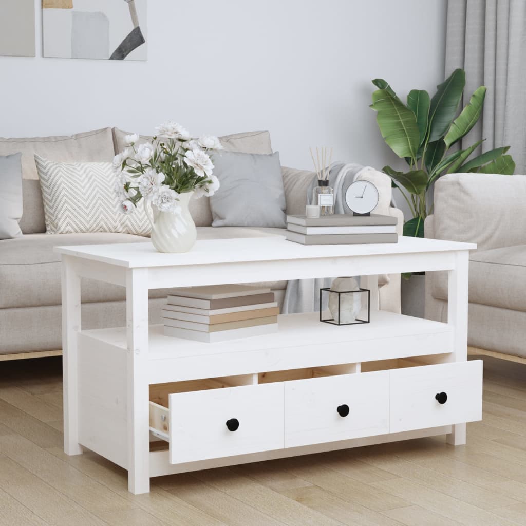 Fehér tömör fenyőfa dohányzóasztal 102 x 49 x 55 cm Fehér tömör fenyőfa dohányzóasztal 102 x 49 x 55 cm