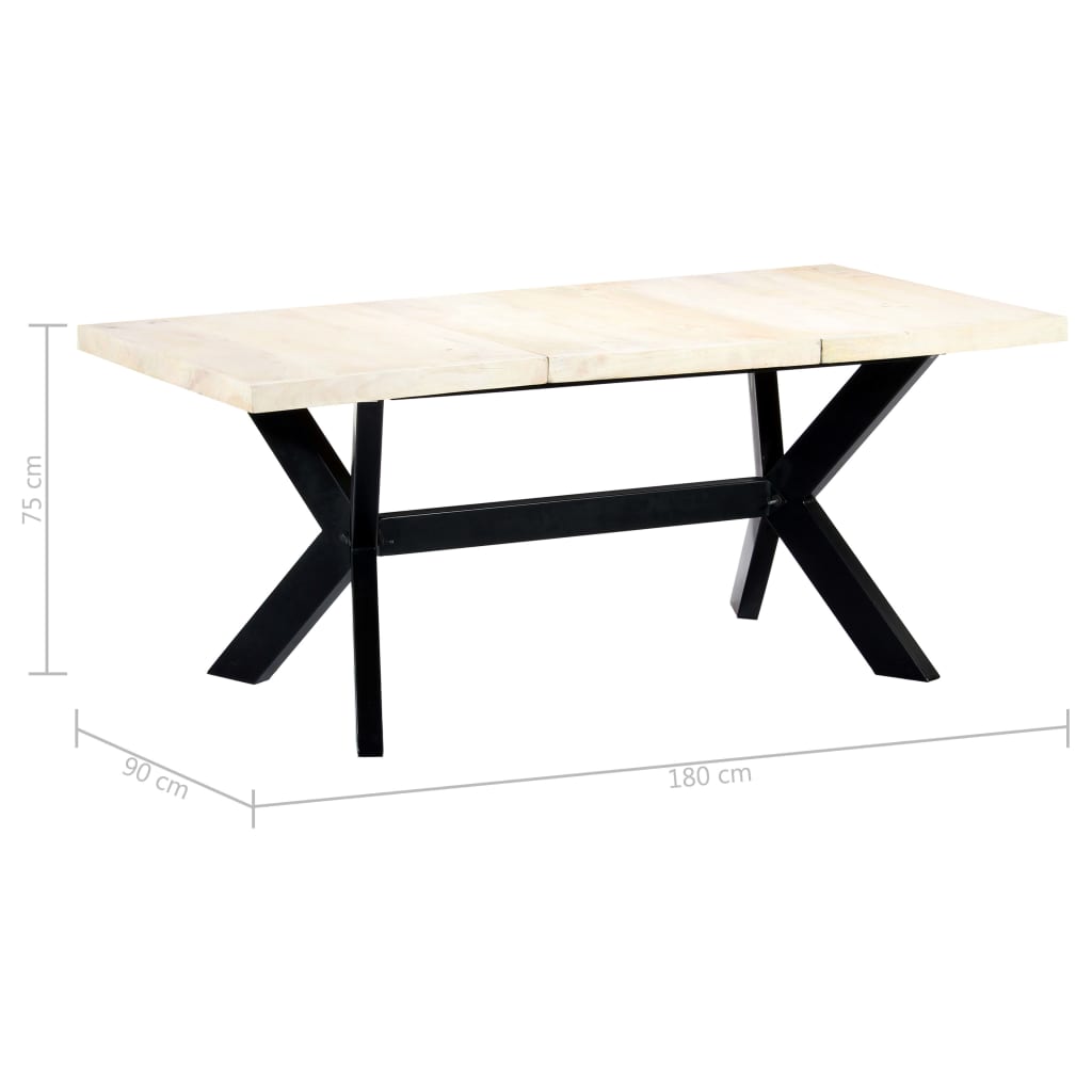 Fehér tömör mangófa étkezőasztal 180 x 90 x 75 cm