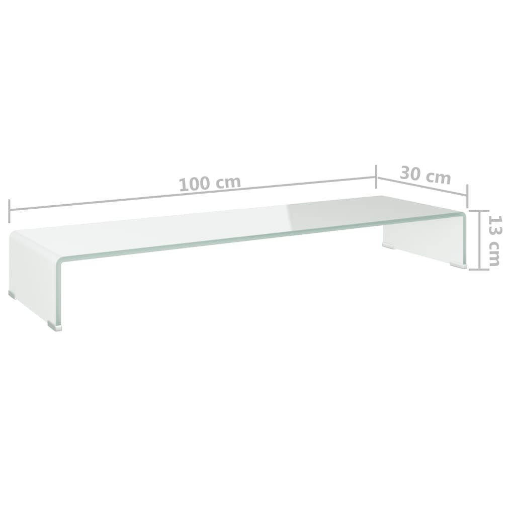 Fehér üveg tv/monitor állvány 100x30x13 cm Fehér üveg tv/monitor állvány 100x30x13 cm