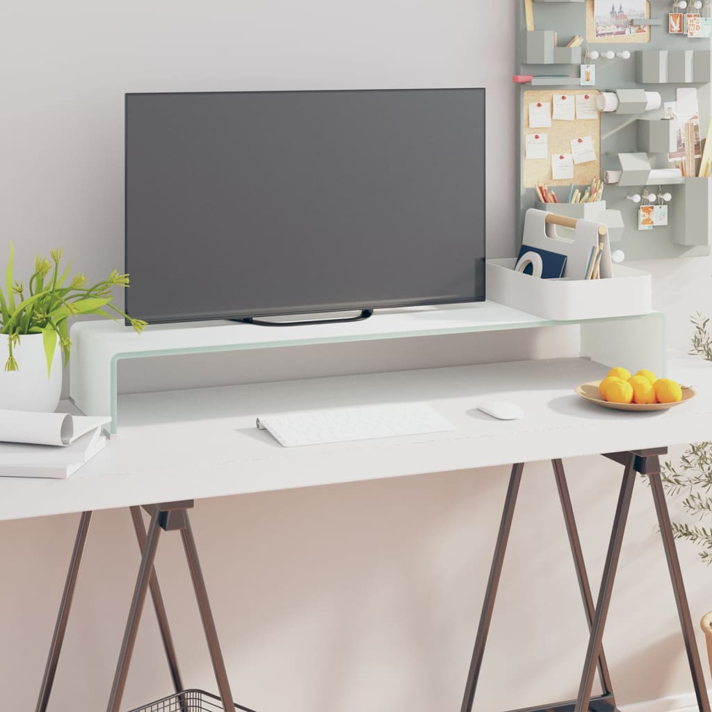 Fehér üveg tv/monitor állvány 100x30x13 cm Fehér üveg tv/monitor állvány 100x30x13 cm