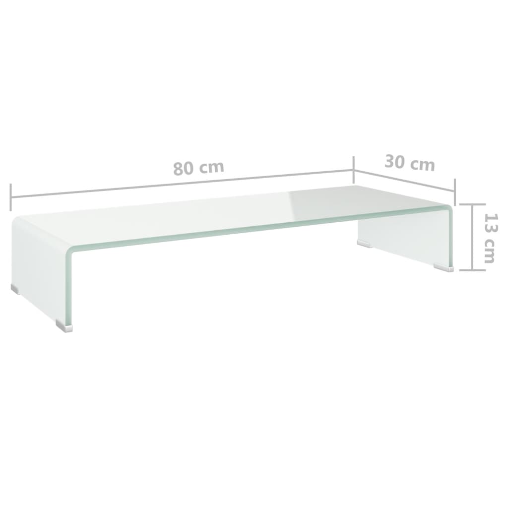 Fehér üveg tv/monitor állvány 80x30x13 cm Fehér üveg tv/monitor állvány 80x30x13 cm