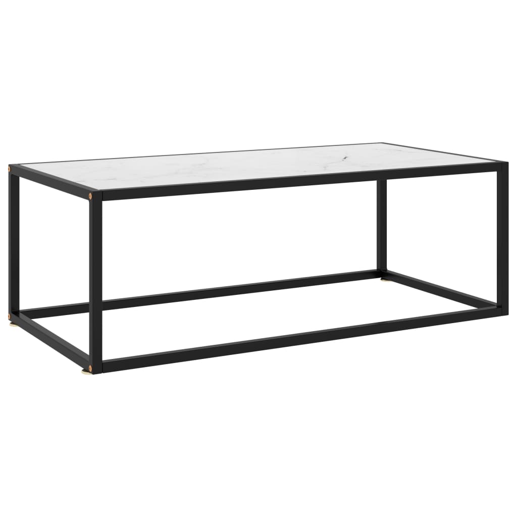 Fekete dohányzóasztal fehér márvány mintás üveggel 100x50x35 cm